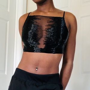 Shiny Fully beaded spaghetti crop top w/ zipper